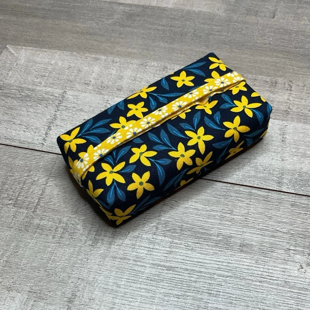 Blue Yellow Flower Handmade fabric purse/travel pocket size tissue holder/travel